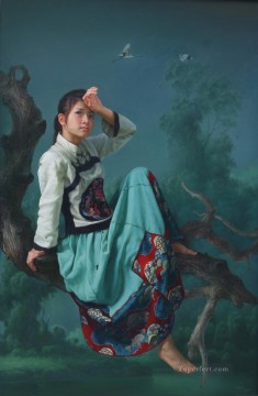 中国 Painting - 平和な土地の鶴 中国の女の子